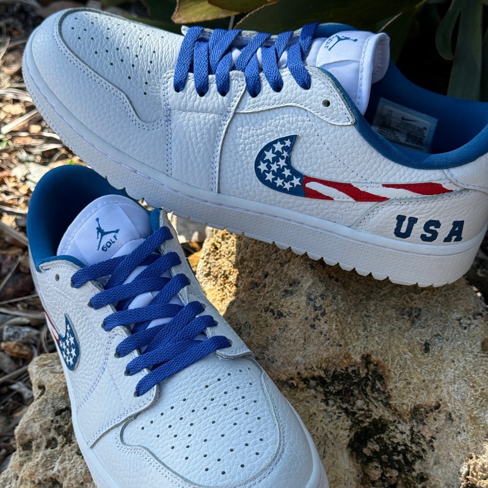 Air Jordan 1 Golf Low Triple White Custom- Ryder Cup USA Themed Colorway - Picture 2 of 6